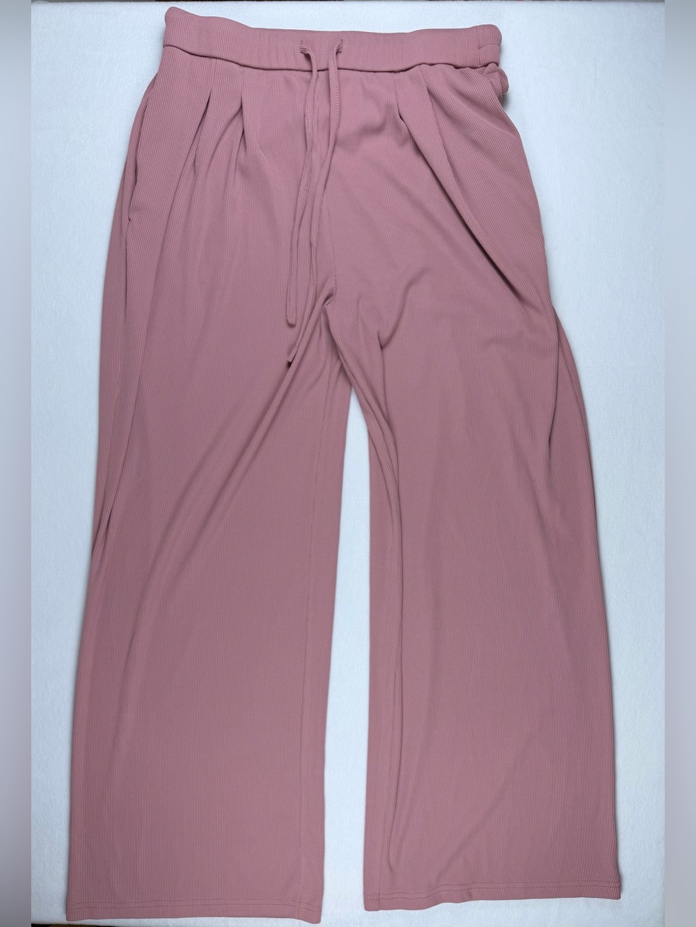 PRETTY GARDEN Women's Dusty Pink Ribbed Short Sleeve Top & Wide Leg Pants Set L - Picture 9 of 12